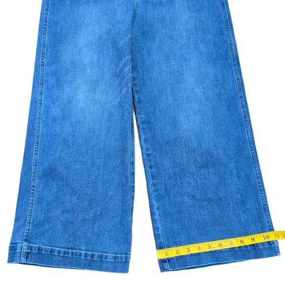 Wide Leg Crop Jeans OAT New York Size 10/30 High Rise Medium Wash Stretch Denim - Picture 3 of 11